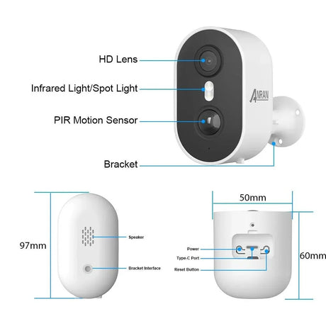 ANRAN C2 2K Battery Wireless Security Camera IP65 With AI Human Detection