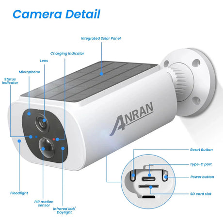 ANRAN Outdoor Solar Wireless WiFi Camera With 3MP Color Night Vision Floodlight