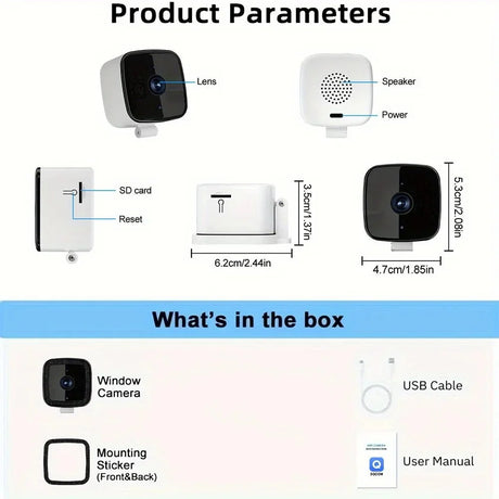 AzureGuard 1080P WiFi Window Camera - Full Color Night Vision Plus Two Way Audio