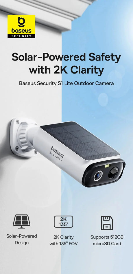 Baseus S1 Lite Solar Security Cameras - 2K FHD Wireless Outdoor With 135 Deg FOV