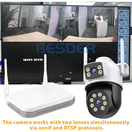 BESDER O Kam Pro 15MP Outdoor WiFi Dual Screen CCTV Camera With 10X Digital Zoom