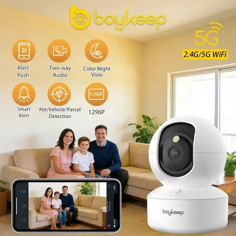 BoyKeep 2K Smart WiFi Security Camera 360 PTZ Night Vision Two Way Audio