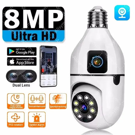 BrightGuard 8MP E27 Bulb WiFi Camera Dual Lens - Color Night Vision And Tracking