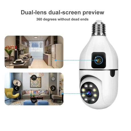 BrightGuard 8MP E27 Bulb WiFi Camera Dual Lens - Color Night Vision And Tracking
