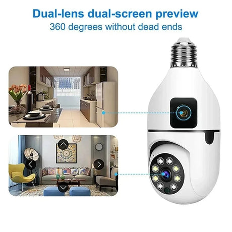 BrightGuard 8MP E27 Bulb WiFi Camera Dual Lens - Color Night Vision And Tracking