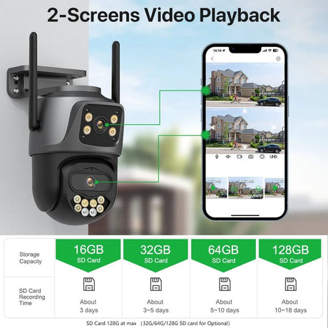 DUREVIN Dual - Lens 4K 8MP HD Outdoor WiFi PTZ IP Camera - Auto Tracking Security