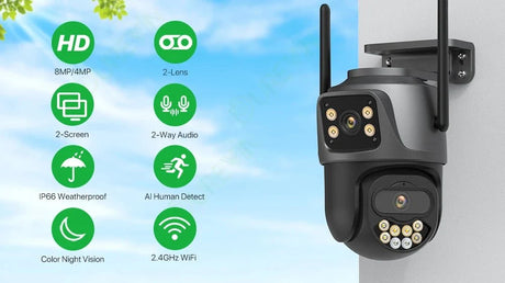 DUREVIN Dual - Lens 4K 8MP HD Outdoor WiFi PTZ IP Camera - Auto Tracking Security