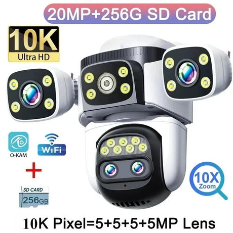 GuardPro FourLens Outdoor WiFi6 Security Cam - 20MP 10X Zoom Auto Tracking Pro X