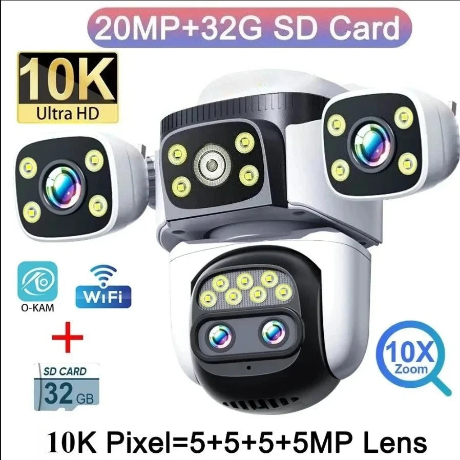 GuardPro FourLens Outdoor WiFi6 Security Cam - 20MP 10X Zoom Auto Tracking Pro X