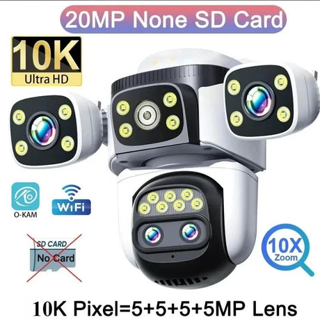 GuardPro FourLens Outdoor WiFi6 Security Cam - 20MP 10X Zoom Auto Tracking Pro X