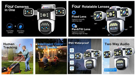 GuardPro FourLens Outdoor WiFi6 Security Cam - 20MP 10X Zoom Auto Tracking Pro X