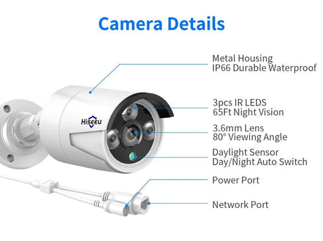 Hiseeu 5MP Audio IP Security Camera Outdoor PoE H265 IP66 Waterproof Cameras - Pro