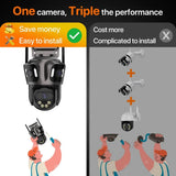 iCsee Three Screen WiFi IP Cameras Outdoor 4K Tri Lens - AI Human Detection Zone