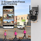 iCsee Three Screen WiFi IP Cameras Outdoor 4K Tri Lens - AI Human Detection Zone