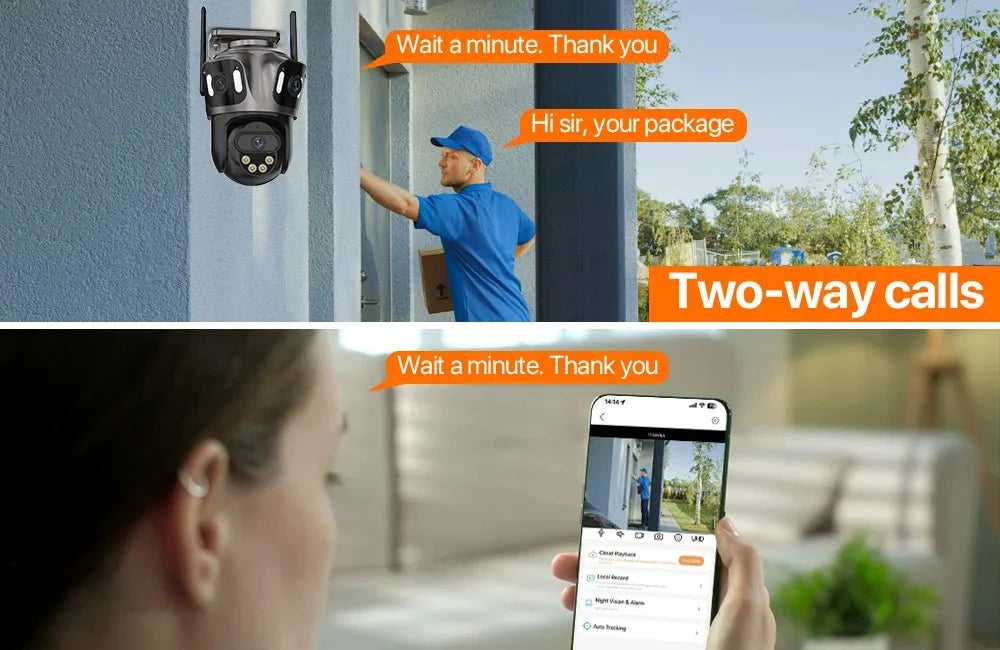 iCsee Three Screen WiFi IP Cameras Outdoor 4K Tri Lens - AI Human Detection Zone