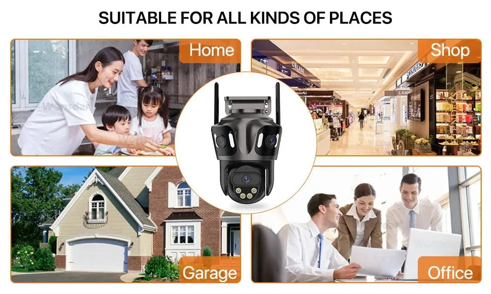 iCsee Three Screen WiFi IP Cameras Outdoor 4K Tri Lens - AI Human Detection Zone