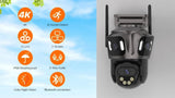 iCsee Three Screen WiFi IP Cameras Outdoor 4K Tri Lens - AI Human Detection Zone
