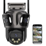 iCsee Three Screen WiFi IP Cameras Outdoor 4K Tri Lens - AI Human Detection Zone