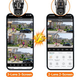 iCsee Three Screen WiFi IP Cameras Outdoor 4K Tri Lens - AI Human Detection Zone