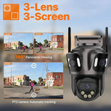 iCsee Three Screen WiFi IP Cameras Outdoor 4K Tri Lens - AI Human Detection Zone