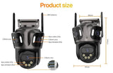iCsee Three Screen WiFi IP Cameras Outdoor 4K Tri Lens - AI Human Detection Zone