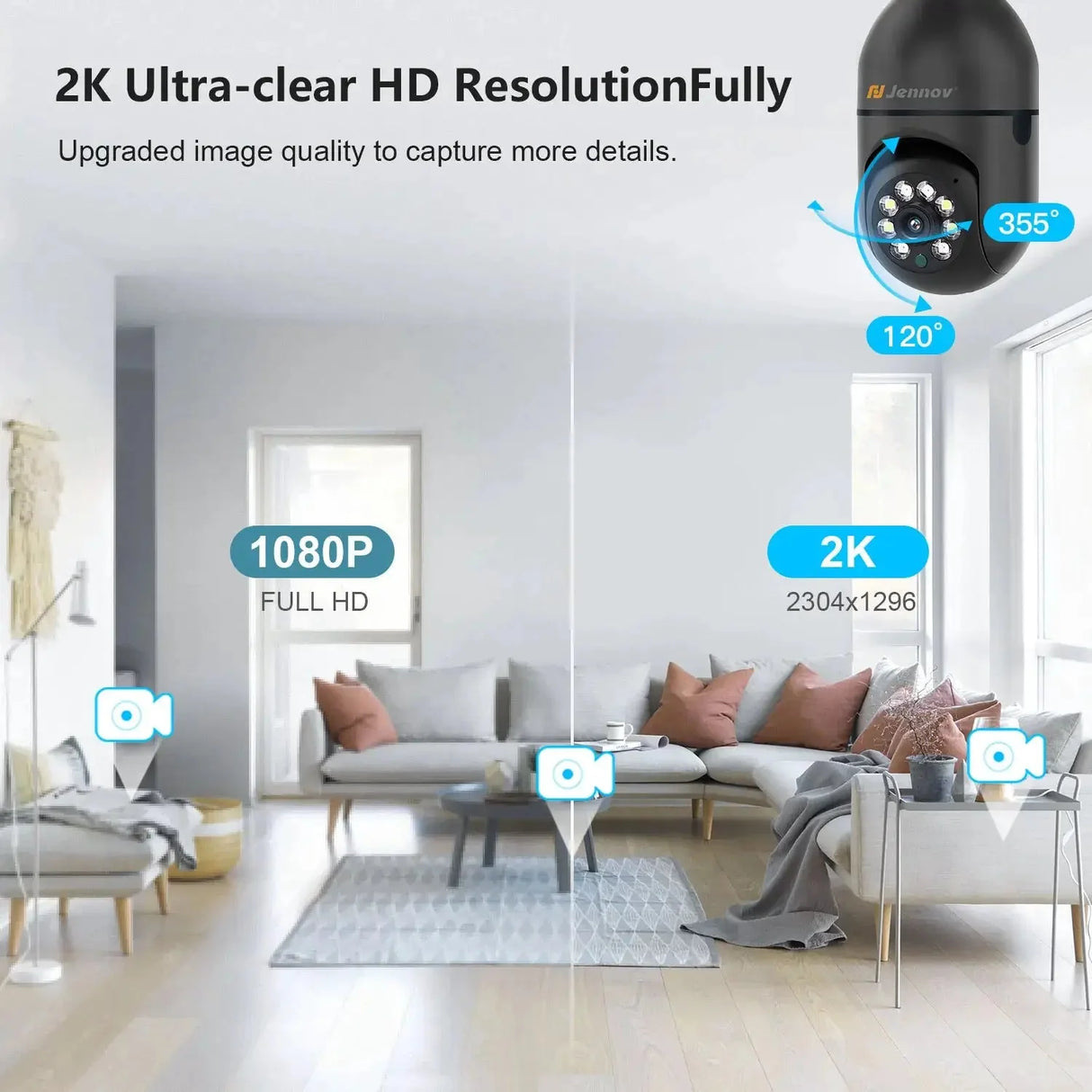 Jennov 2K WiFi Light Bulb Security Cameras Outdoor Indoor Bundle Safety First