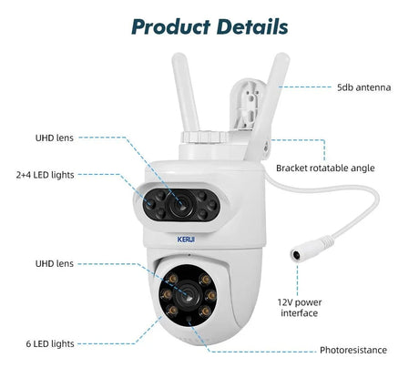 KERUI Outdoor 10MP 5K HD Dual Lens WiFi IP Camera PTZ - AI Motion Detection Plus