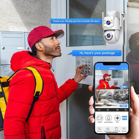 Lenovo 4K Dual Lens Outdoor PTZ WiFi Surveillance Camera - Auto Tracking Security