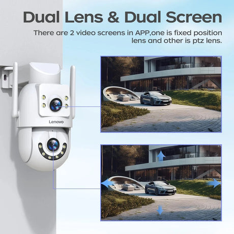 Lenovo 4K Dual Lens Outdoor PTZ WiFi Surveillance Camera - Auto Tracking Security