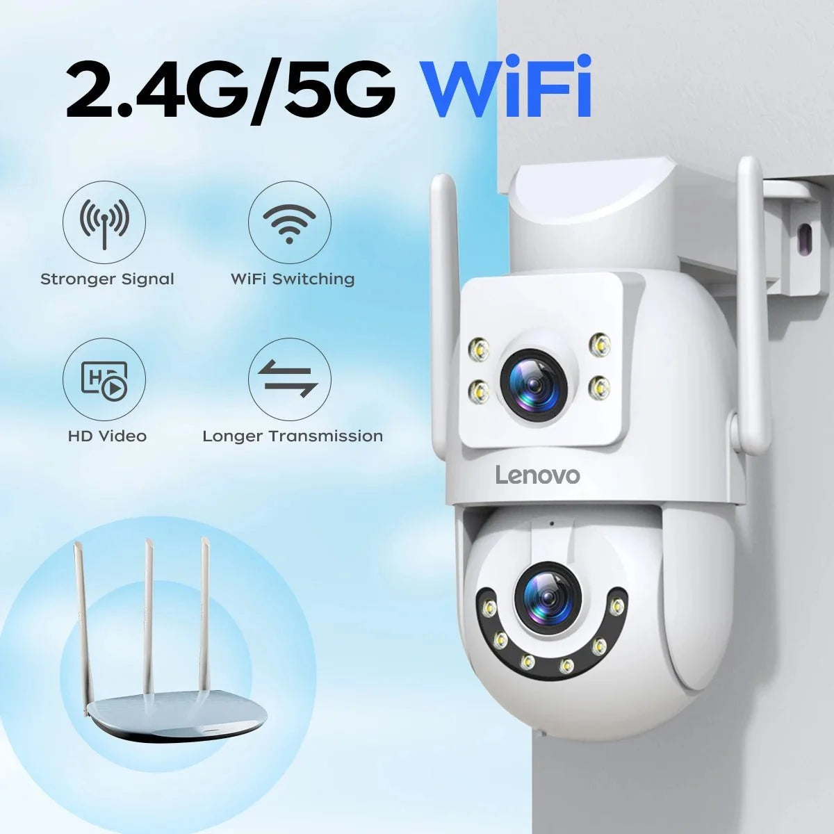 Lenovo 4K Dual Lens Outdoor PTZ WiFi Surveillance Camera - Auto Tracking Security