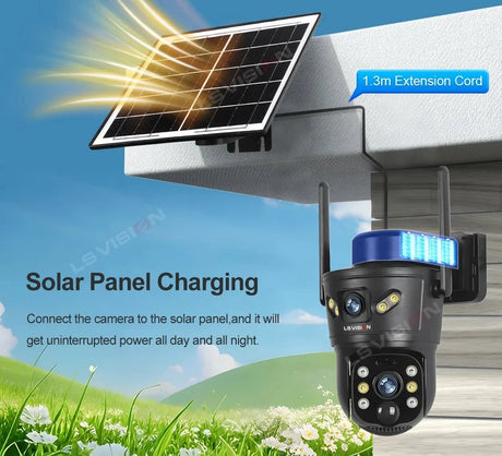 LS Vision 4G WiFi Outdoor Solar Camera - 8MP Dual Lens Night Vision WaterproofCCTV