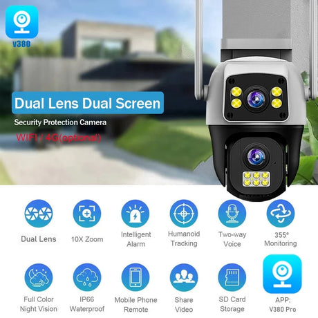 LumenGuard 8MP Dual Lens 4G Outdoor Camera PTZ Surveillance With AI Detection HD