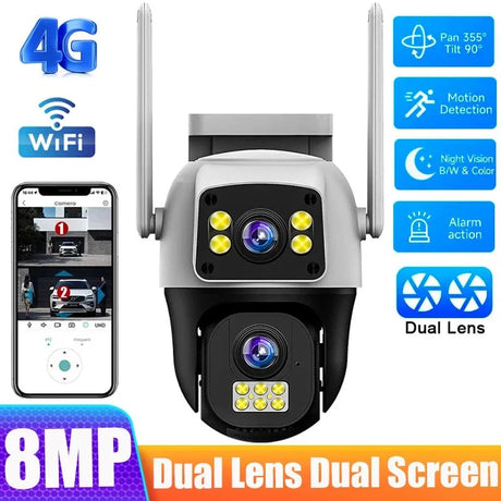 LumenGuard 8MP Dual Lens 4G Outdoor Camera PTZ Surveillance With AI Detection HD