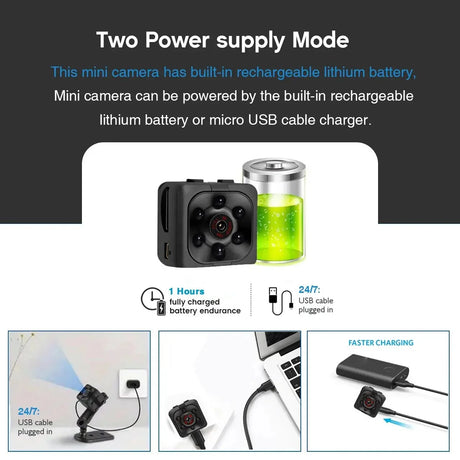 Mini 1080P Nanny Cam Night Vision Motion Activated Indoor Outdoor Security