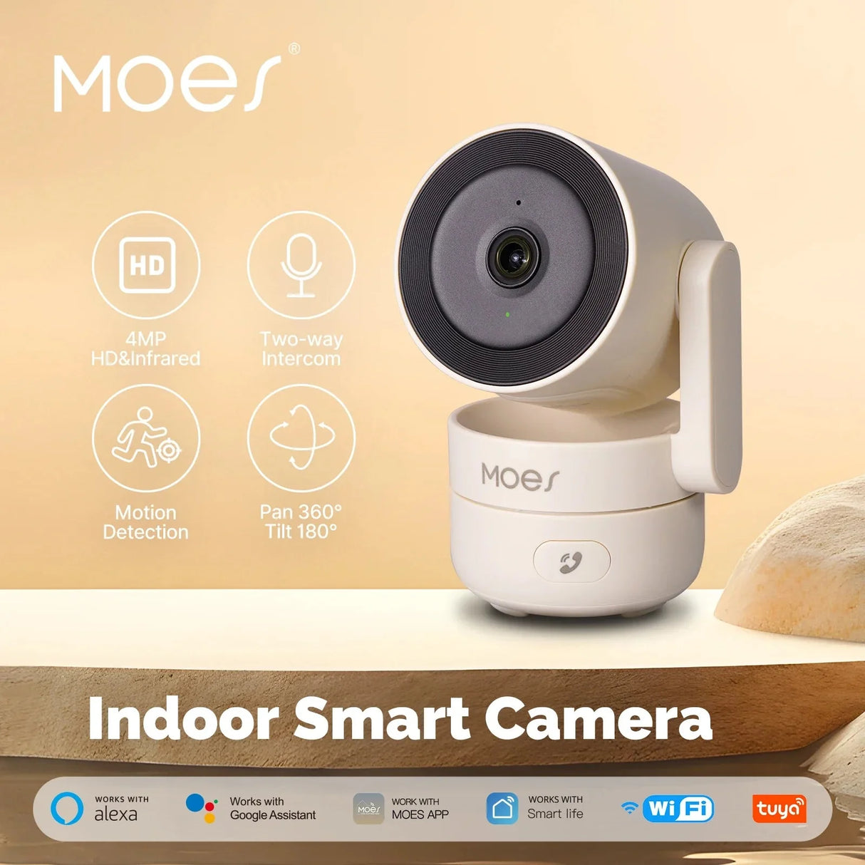 MOES Tuya WiFi Indoor Pan/Tilt Camera - 4MP HD Night Vision Panoramic Patrol Pro