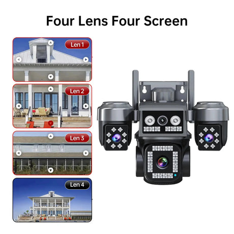 ESCAPION 10K 20MP 4 Lens WiFi Security Camera 360 PTZ 16X Zoom IP66 Waterproof Pro