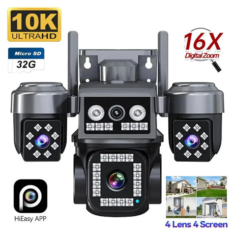 ESCAPION 10K 20MP 4 Lens WiFi Security Camera 360 PTZ 16X Zoom IP66 Waterproof Pro