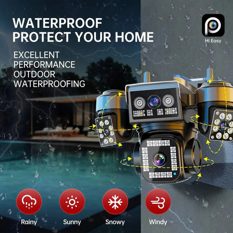 ESCAPION 10K 20MP 4 Lens WiFi Security Camera 360 PTZ 16X Zoom IP66 Waterproof Pro