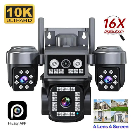 ESCAPION 10K 20MP 4 Lens WiFi Security Camera 360 PTZ 16X Zoom IP66 Waterproof Pro