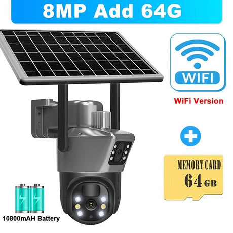 SolarGuard 8MP 4K WiFi Solar Camera - Dual Lens PTZ Wireless Surveillance System