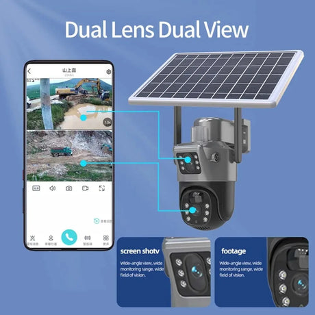 SolarGuard 8MP 4K WiFi Solar Camera - Dual Lens PTZ Wireless Surveillance System
