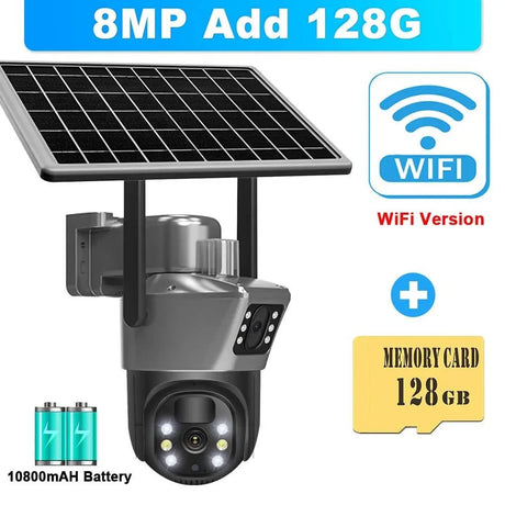 SolarGuard 8MP 4K WiFi Solar Camera - Dual Lens PTZ Wireless Surveillance System