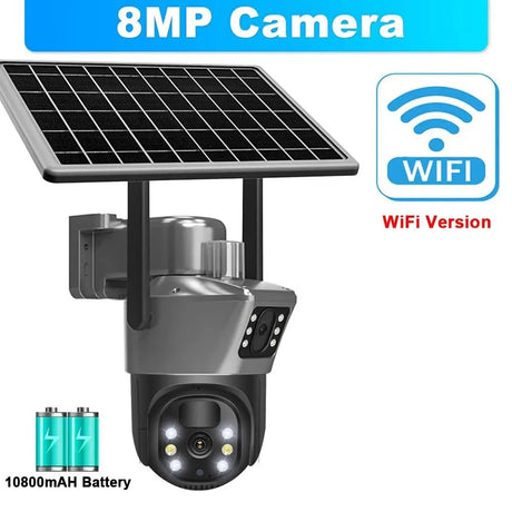 SolarGuard 8MP 4K WiFi Solar Camera - Dual Lens PTZ Wireless Surveillance System