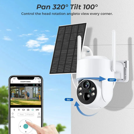 SolarGuard WiFi PTZ Solar IP Camera - 4MP FHD Built In Battery Standby iCsee App