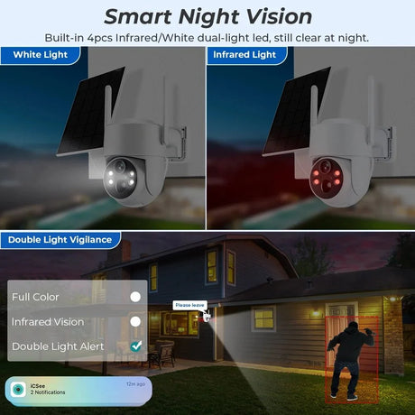 SolarGuard WiFi PTZ Solar IP Camera - 4MP FHD Built In Battery Standby iCsee App