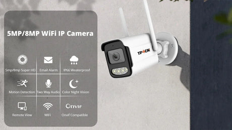 TPTEK 8MP 4K IP Camera - AI Human Detects Outdoor Bullet Surveillance With iCSee