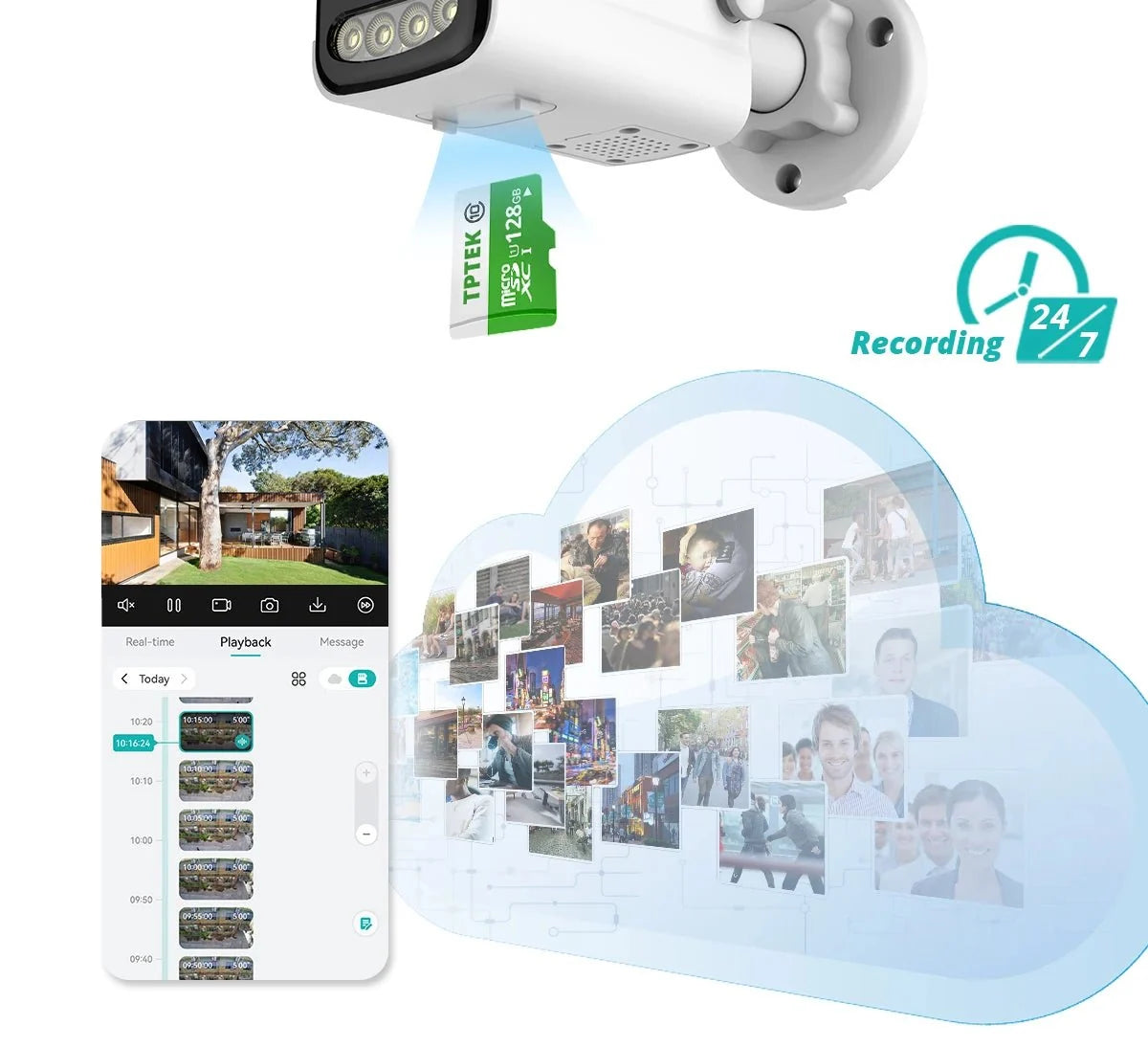 TPTEK 8MP 4K IP Camera - AI Human Detects Outdoor Bullet Surveillance With iCSee