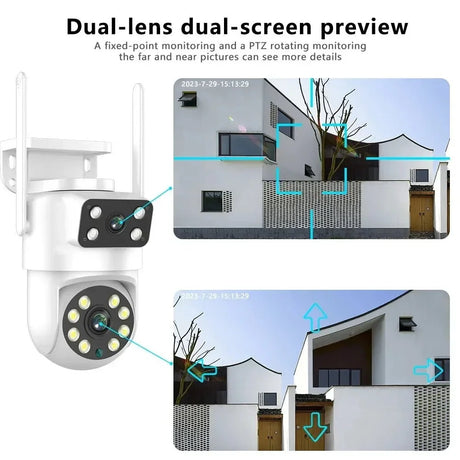 Tuya 4K 8MP Dual Lens PTZ WiFi Camera AI Auto Tracking Dual Screen Outdoor IP66X