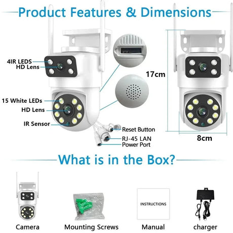 Tuya 4K 8MP Dual Lens PTZ WiFi Camera AI Auto Tracking Dual Screen Outdoor IP66X