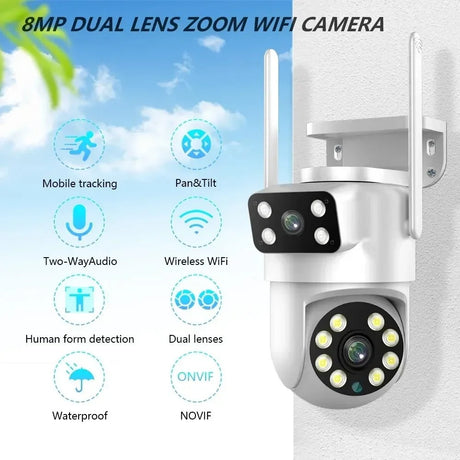 Tuya 4K 8MP Dual Lens PTZ WiFi Camera AI Auto Tracking Dual Screen Outdoor IP66X